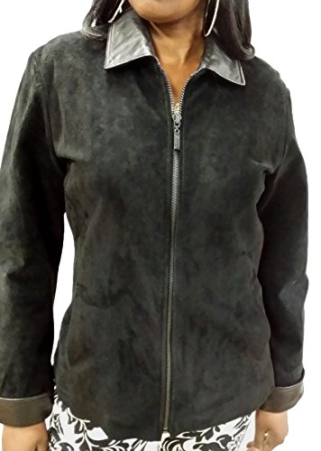 REED Women's 26'' Dressy Suede Leather Jacket with Lamb Leather Trim - Scarvesnthangs