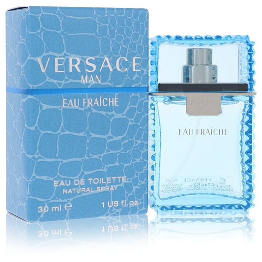 Versace Man by Versace Eau Fraiche Eau De Toilette Spray (Blue) 1 oz (Men) - Scarvesnthangs