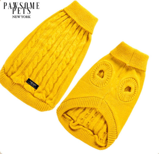 DOG AND CAT CABLE KNIT SWEATER - YELLOW-0