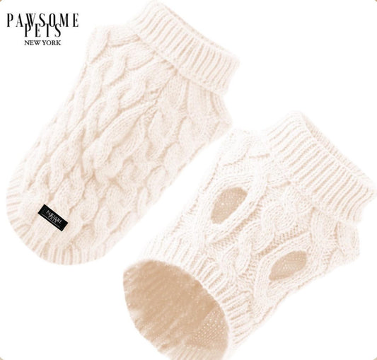 (EXTRA WARM) DOG AND CAT CABLE KNIT SWEATER - WHITE-0
