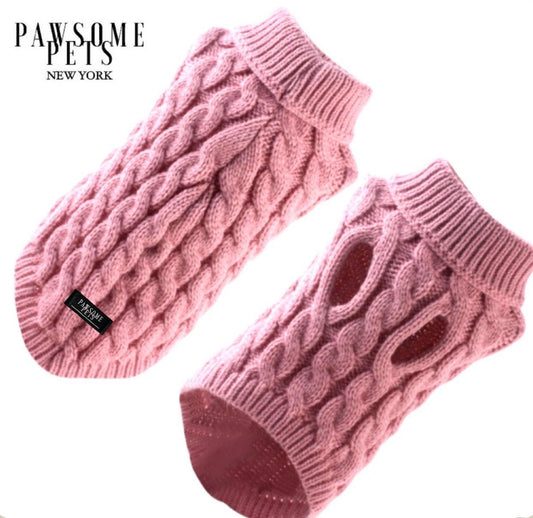 (EXTRA WARM) DOG AND CAT CABLE KNIT SWEATER - PINK-0