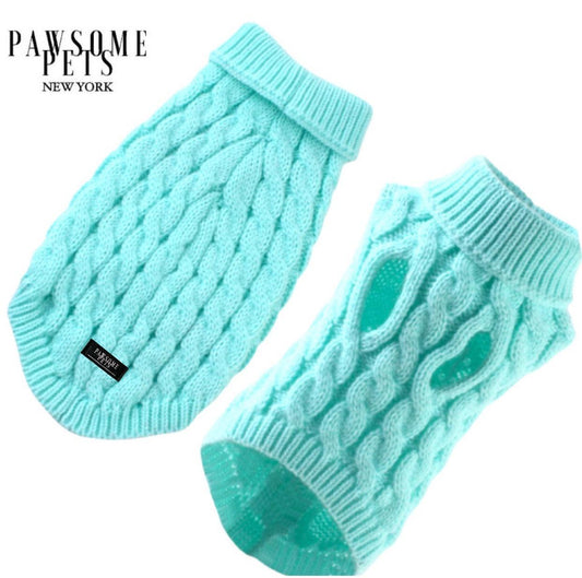 (EXTRA WARM) DOG AND CAT CABLE KNIT SWEATER - MINT GREEN-0