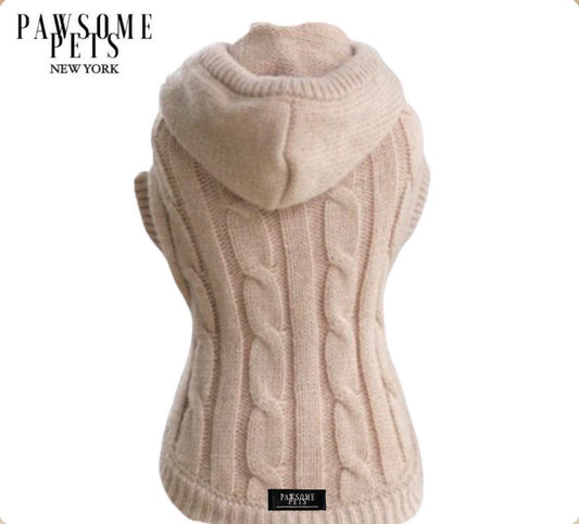 (EXTRA WARM) DOG AND CAT CABLE KNIT SWEATER WITH HAT - BEIGE-0
