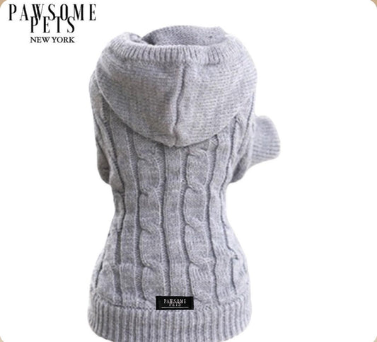 (EXTRA WARM) DOG AND CAT CABLE KNIT SWEATER WITH HAT - GREY-0
