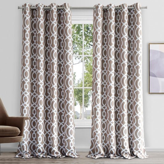 84" Taupe Trellis Black Out Window Curtain Panel - Scarvesnthangs