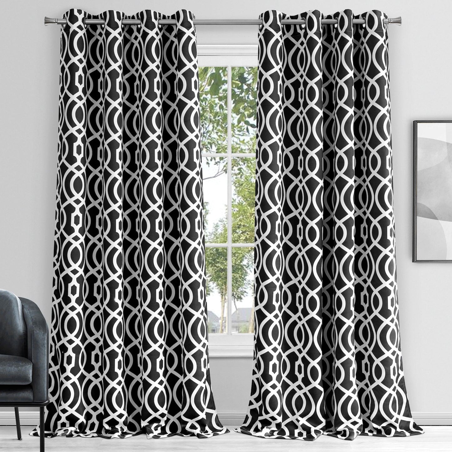 84" Jet Black Trellis Black Out Window Curtain Panel - Scarvesnthangs