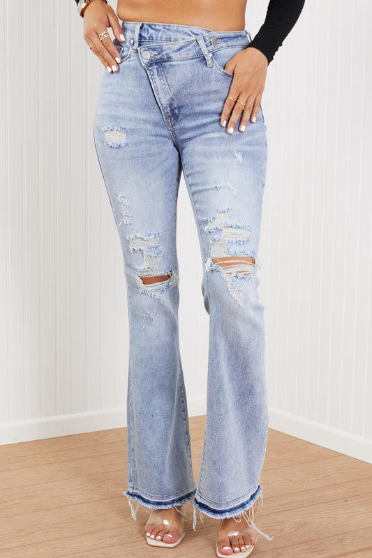 RISEN Valerie Full Size Crossover Flared Jeans - Scarvesnthangs