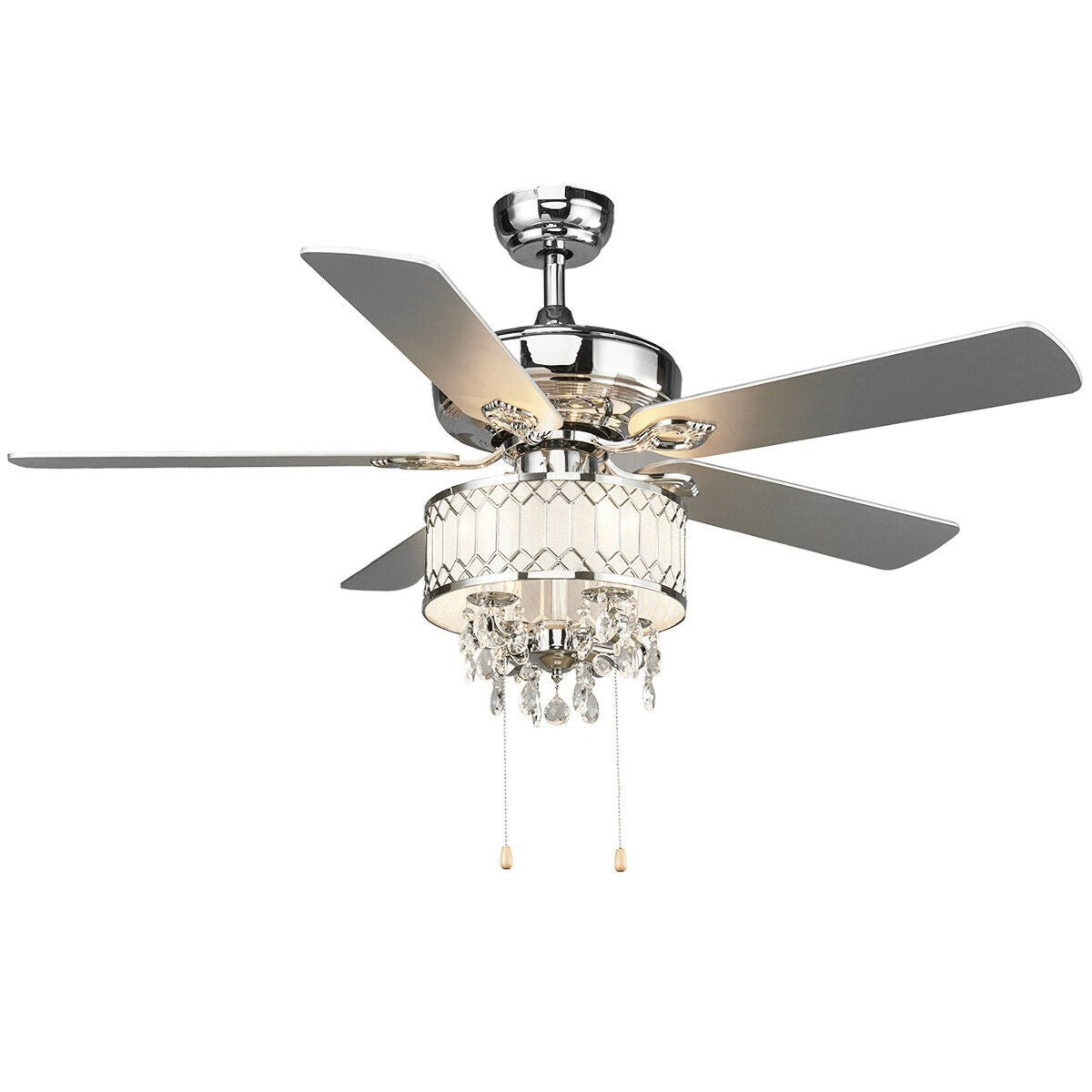 52  Crystal Ceiling Fan Lamp w/ 5 Reversible Blades - Scarvesnthangs