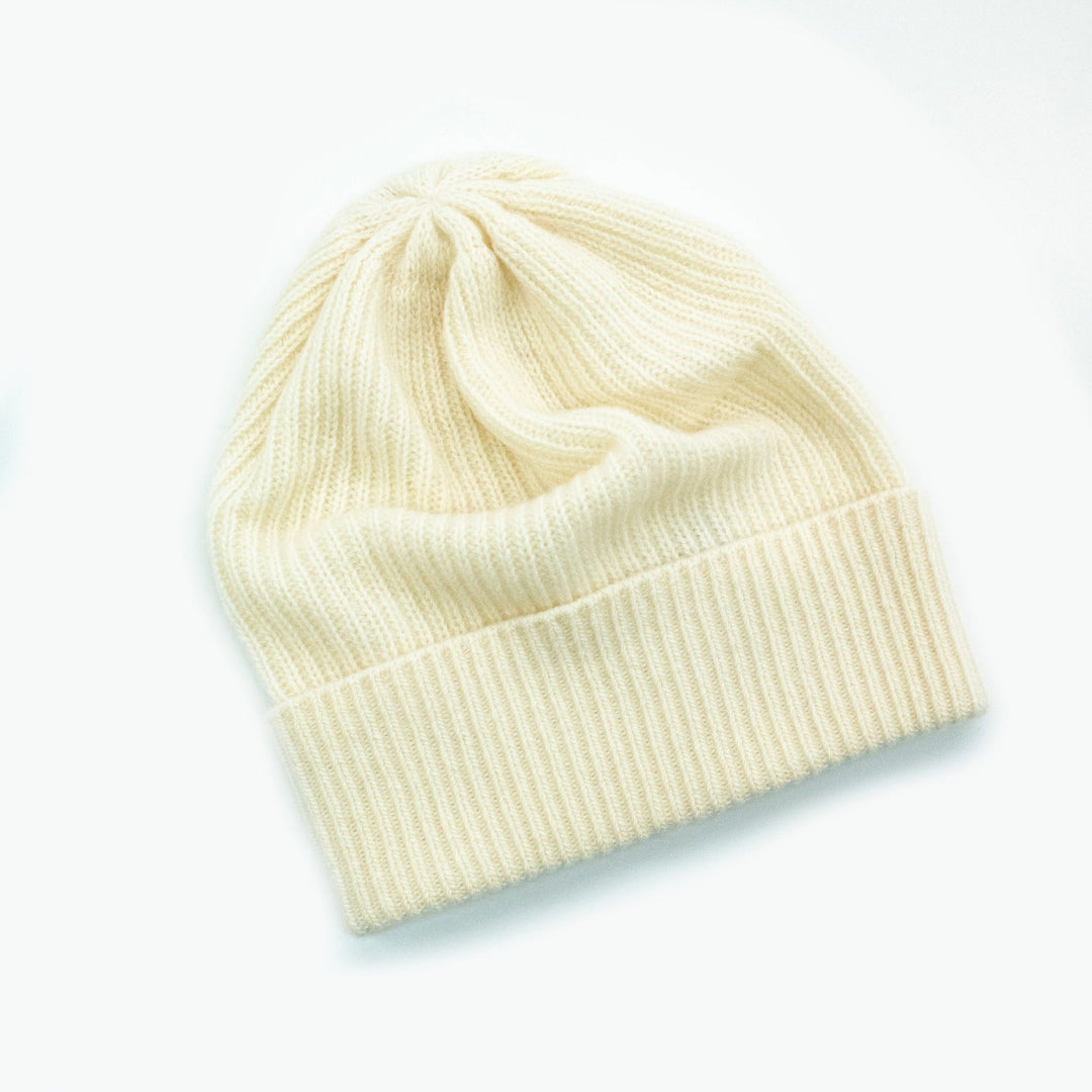 LADIES CASHMERE RIBBED HAT WITH FOLDED CUFF-5