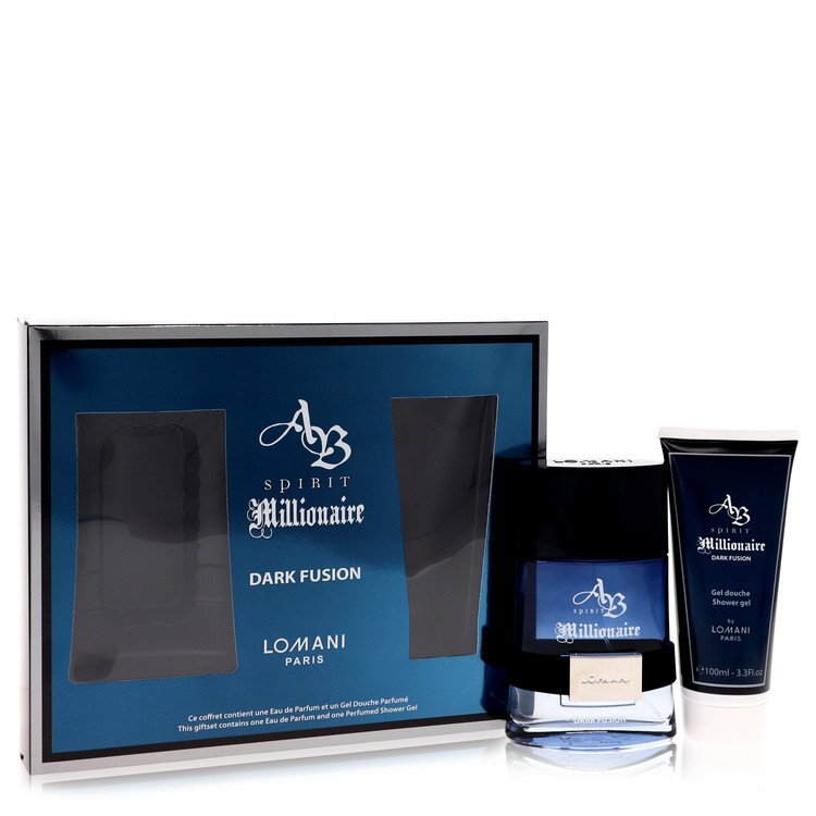Spirit Millionaire Dark Fusion by Lomani Gift Set -- 3.3 oz Eau De Parfum Spray + 3.3 oz Shower Gel (Men) - Scarvesnthangs