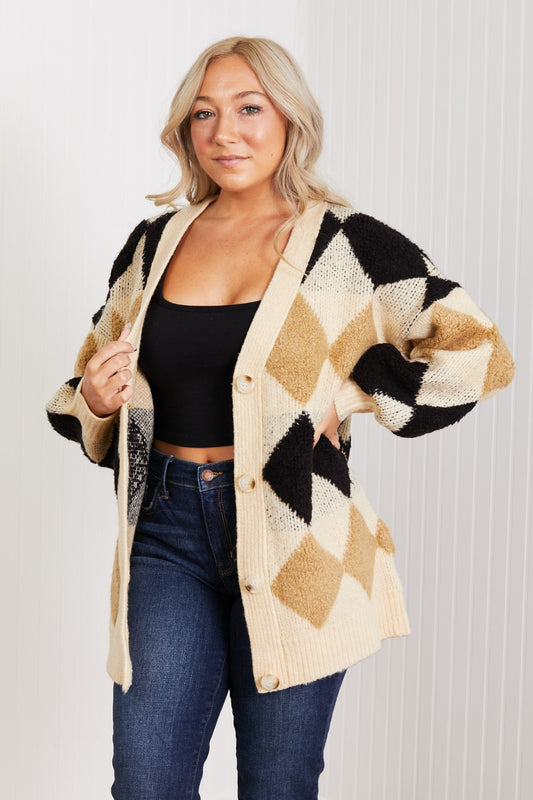 CY Fashion Know-It-All Full Size Argyle Longline Cardigan - Scarvesnthangs