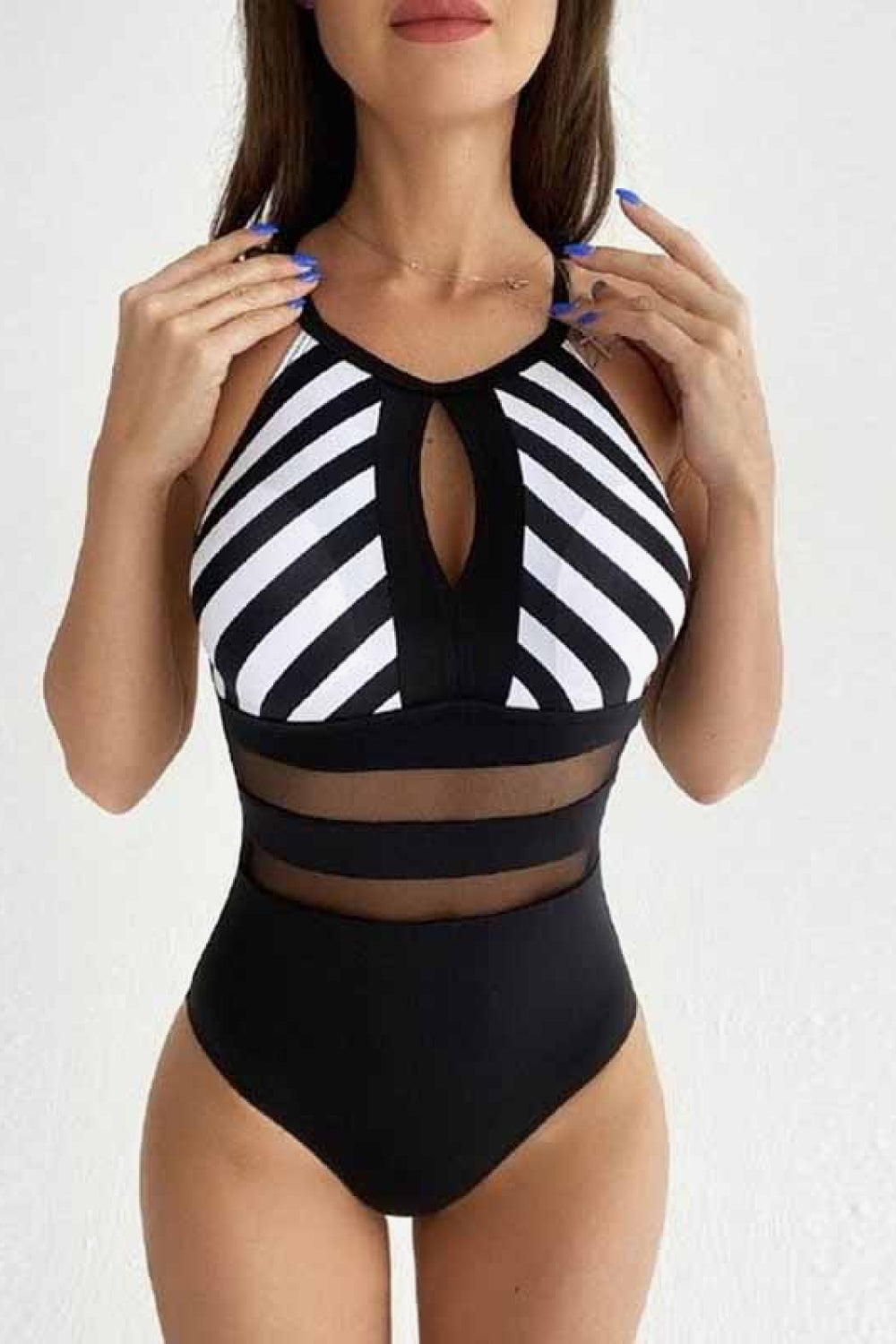 Striped Backless One-Piece Swimsuit - Scarvesnthangs