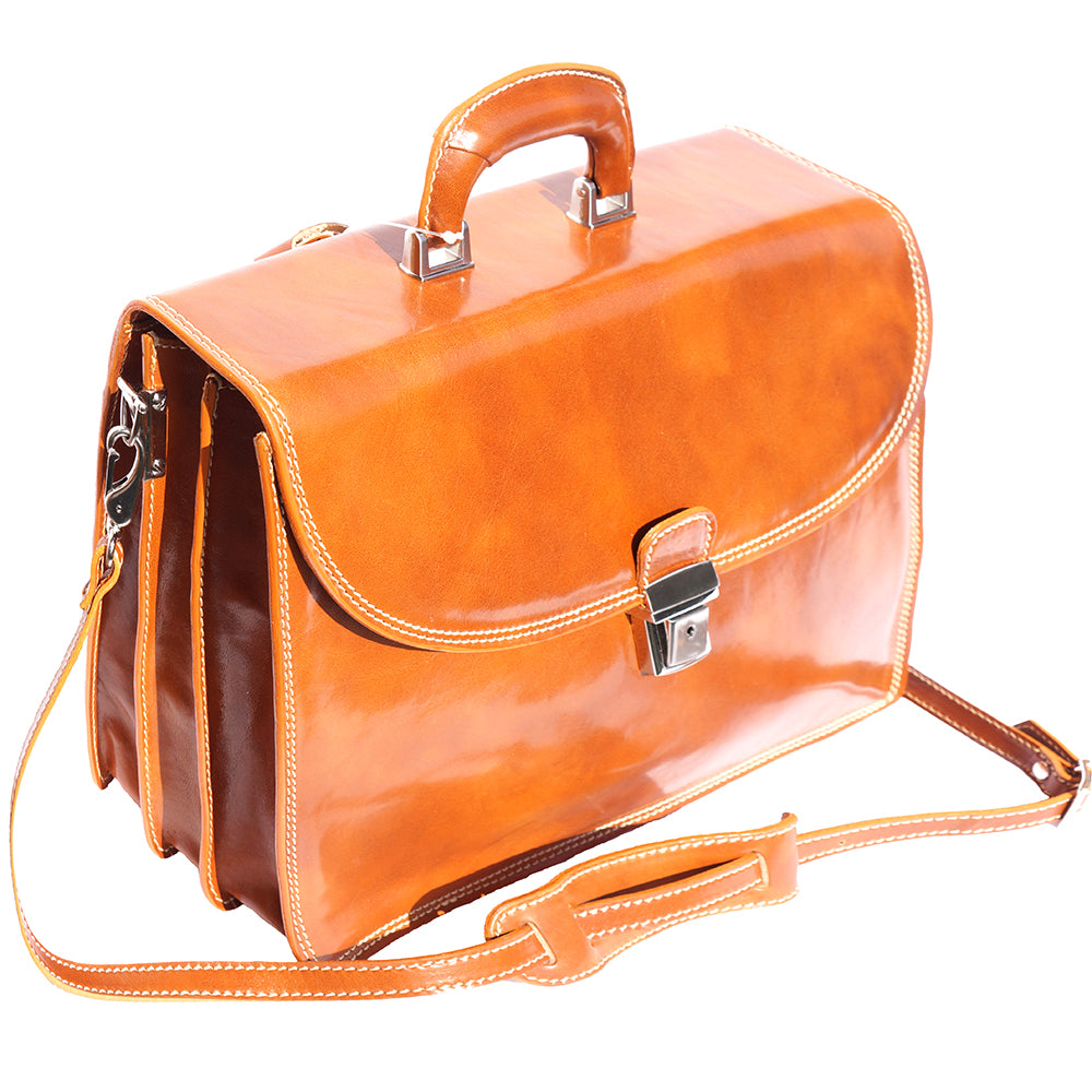 Leather briefcase with three compartments - Scarvesnthangs