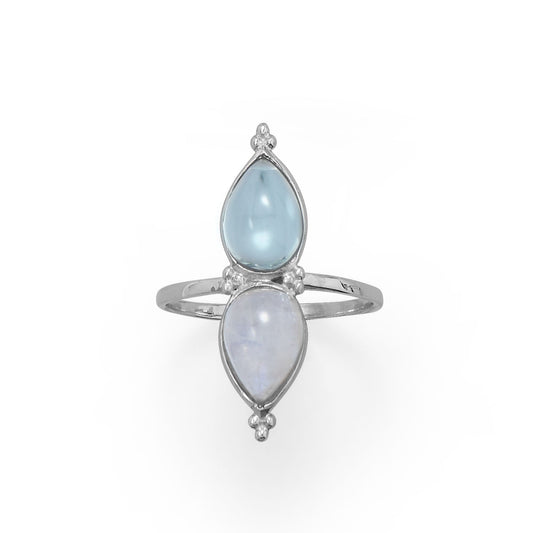 Pear Shaped Rainbow Moonstone and Blue Topaz Ring - Scarvesnthangs