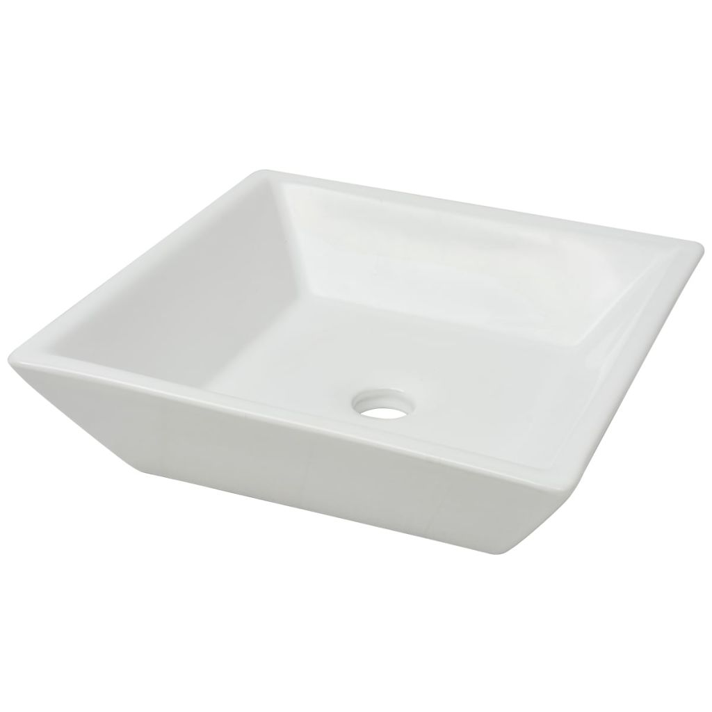 vidaXL Basin Square Ceramic White 16.3"x16.3"x4.7"-1