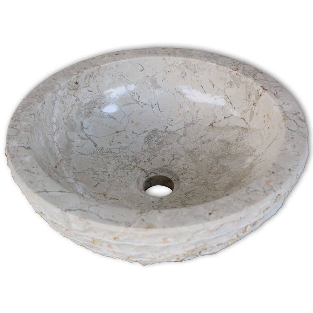 vidaXL Wash Basin Marble Washbowl Lavatory Sink Bathroom Washroom Black/Cream-5