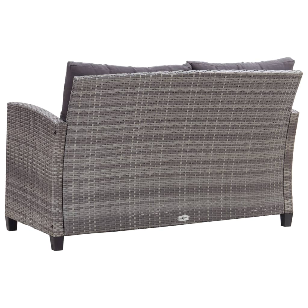 vidaXL 2-Seater Garden Sofa with Cushions Poly Rattan Outdoor Patio Gray/Black - Scarvesnthangs