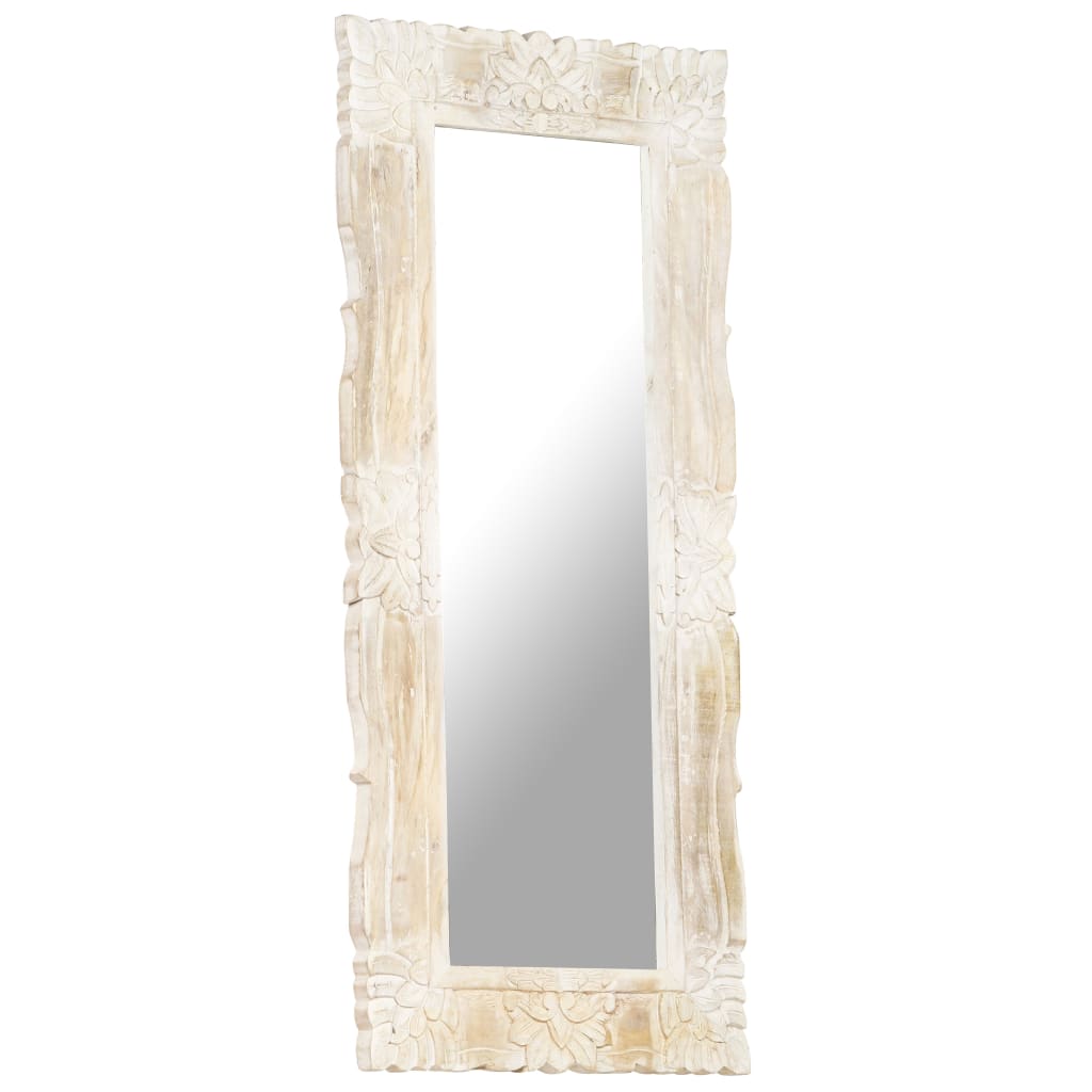 vidaXL Solid Mango Wood Hand Carved Mirror Decor Brown/White Multi Sizes - Scarvesnthangs