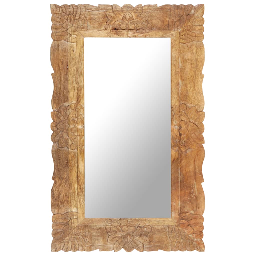 vidaXL Solid Mango Wood Hand Carved Mirror Decor Brown/White Multi Sizes - Scarvesnthangs