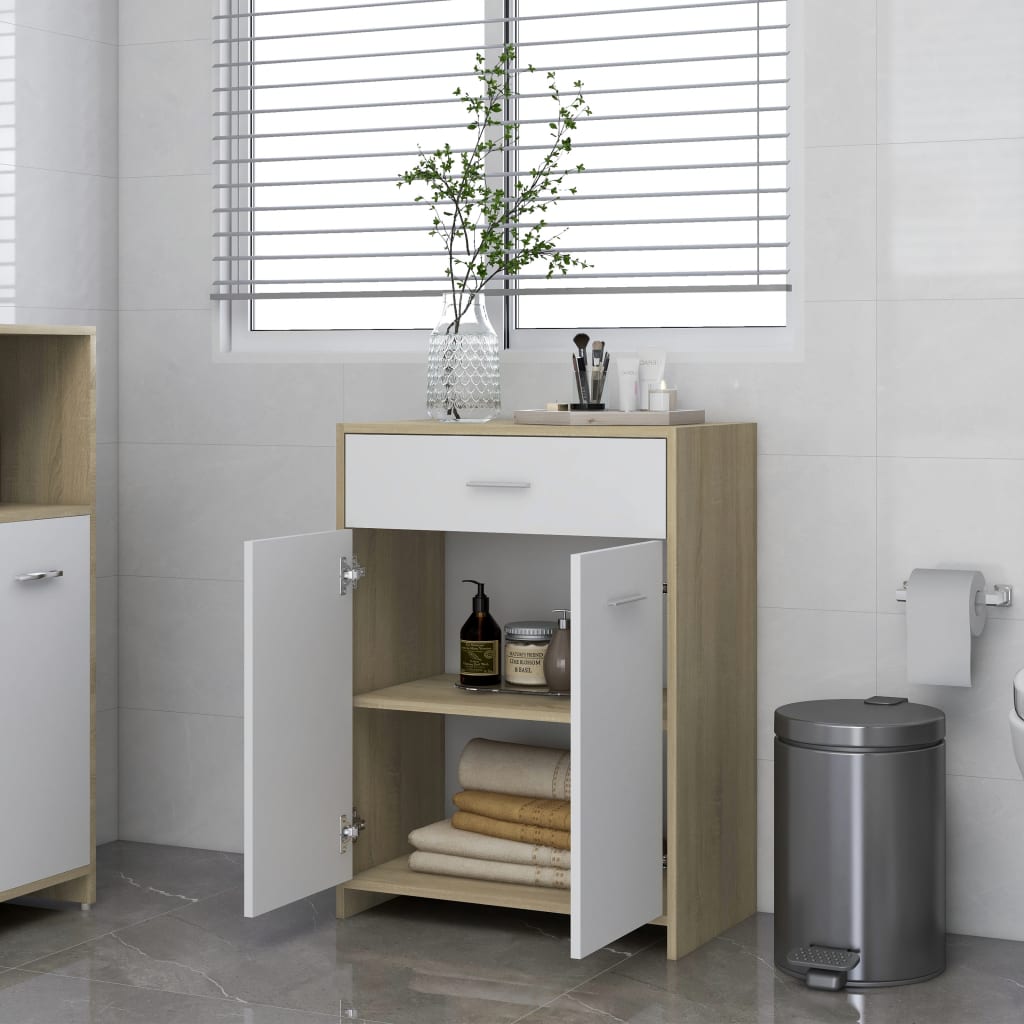 vidaXL Bathroom Cabinet Engineered Wood Indoor Storage Washroom Multi Colors-8