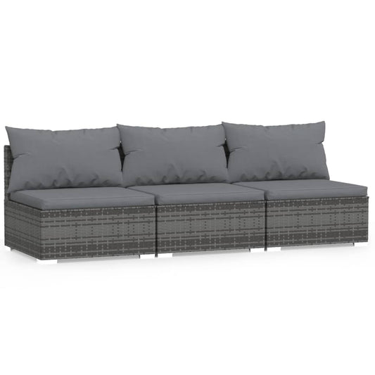 vidaXL 3-Seater Sofa with Cushions Gray Poly Rattan - Scarvesnthangs