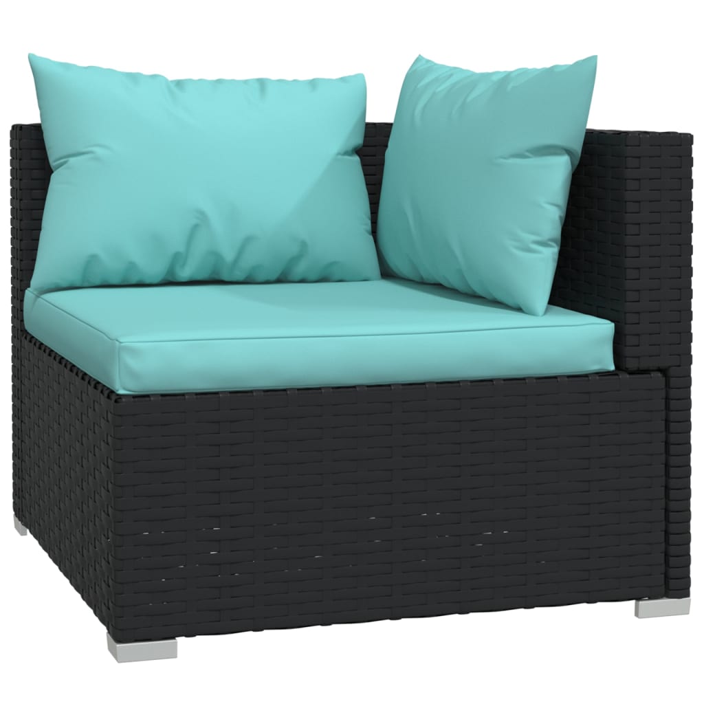 vidaXL 3-Seater Sofa with Cushions Black Poly Rattan - Scarvesnthangs