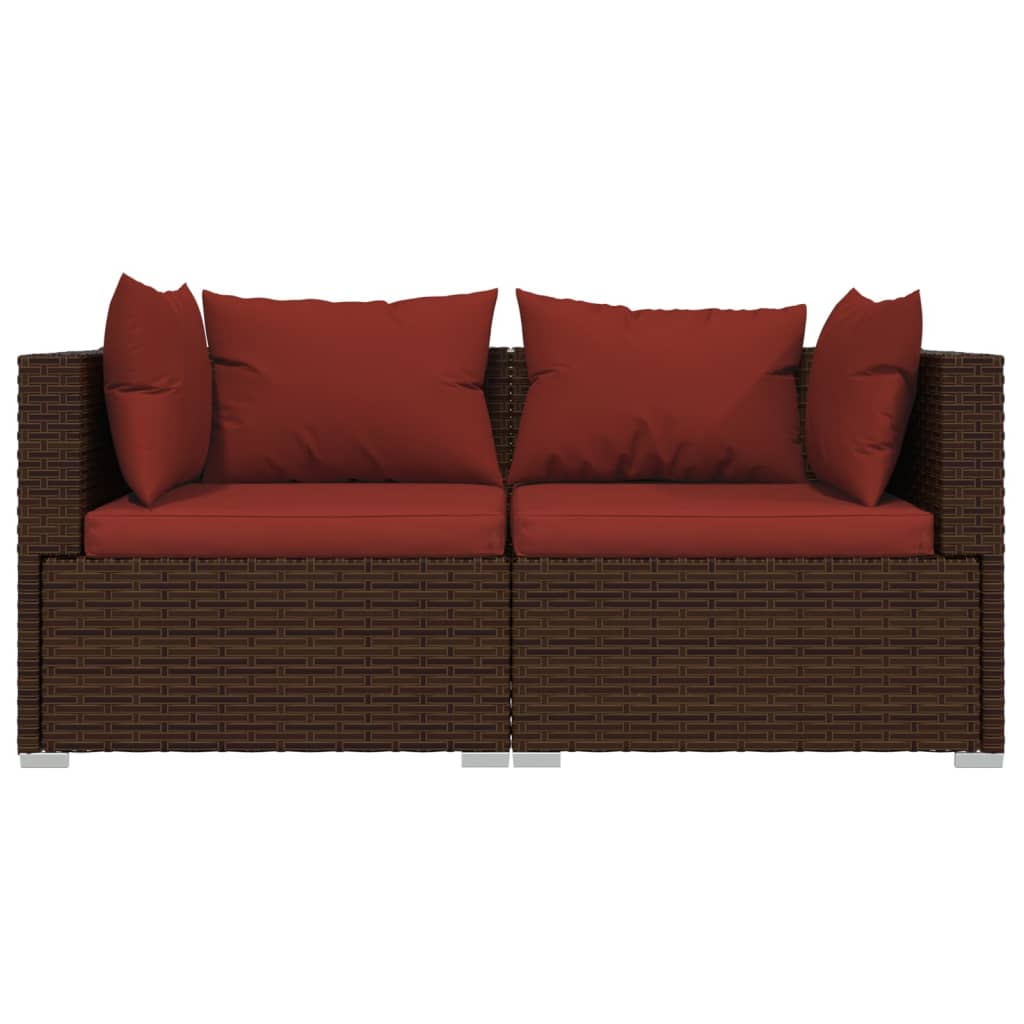 vidaXL 2-Seater Sofa with Cushions Brown Poly Rattan - Scarvesnthangs