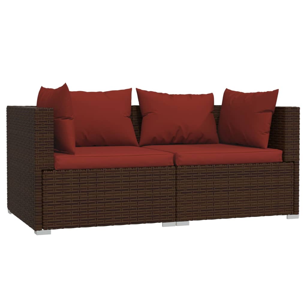 vidaXL 3 Piece Patio Lounge Set with Cushions Brown Poly Rattan - Scarvesnthangs