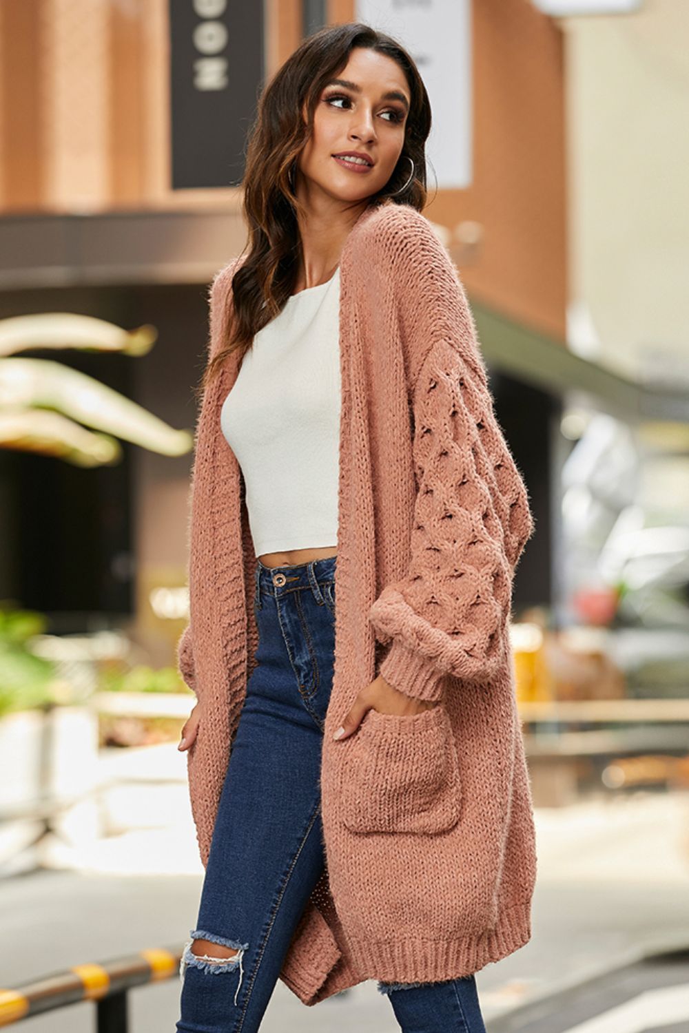 Open Front Ribbed Trim Duster Cardigan - Scarvesnthangs