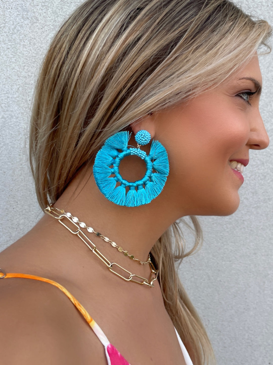 Blue Fringe Fan Tassel Earrings - Scarvesnthangs