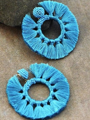Blue Fringe Fan Tassel Earrings - Scarvesnthangs