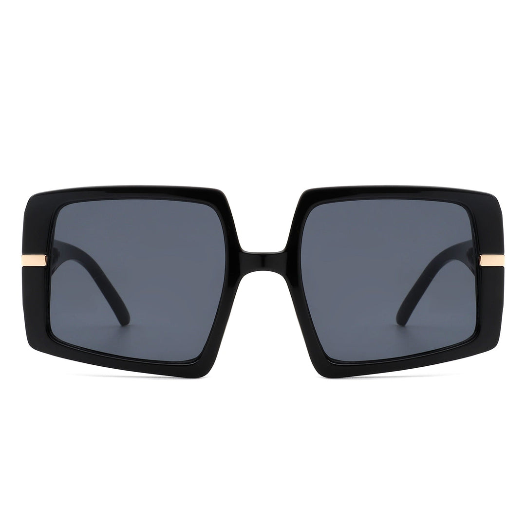 Jasmoria - Oversize Square Geometric Irregular Flat Top Women Sunglasses-3