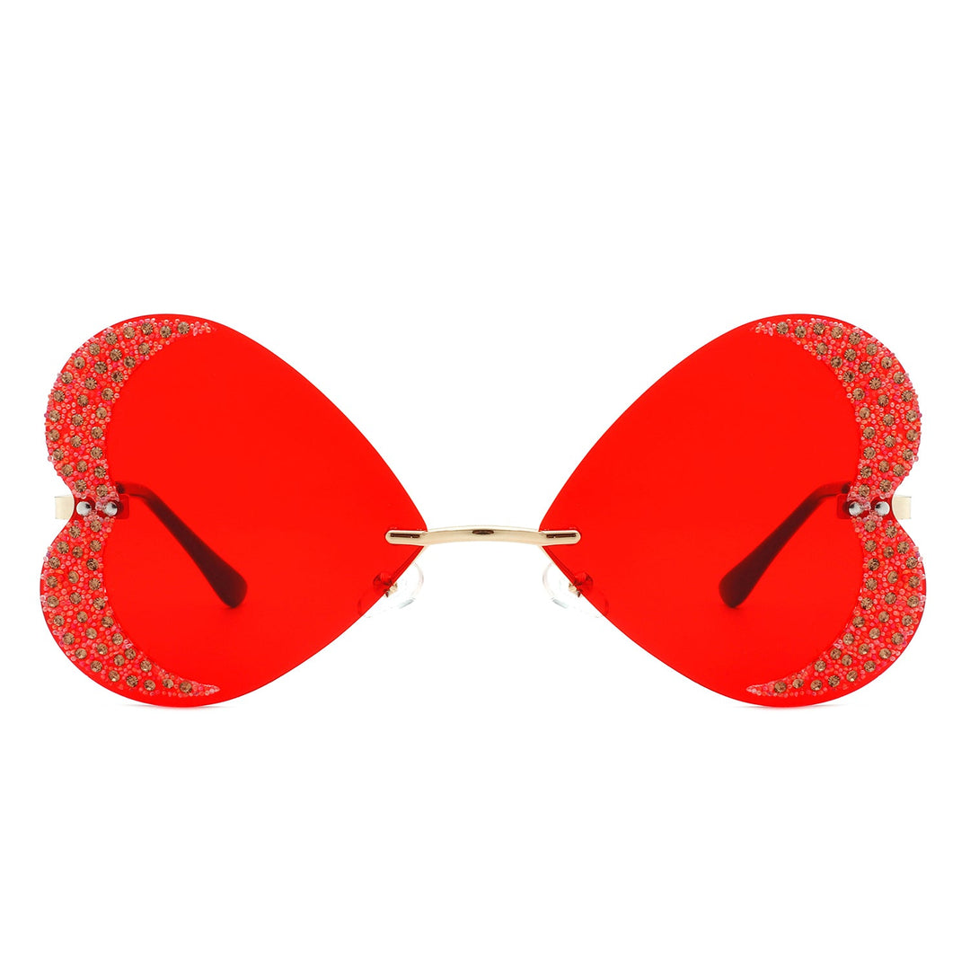 Quixotia - Rimless Butterfly Heart Shape Tinted Fashion Women Sunglasses-3