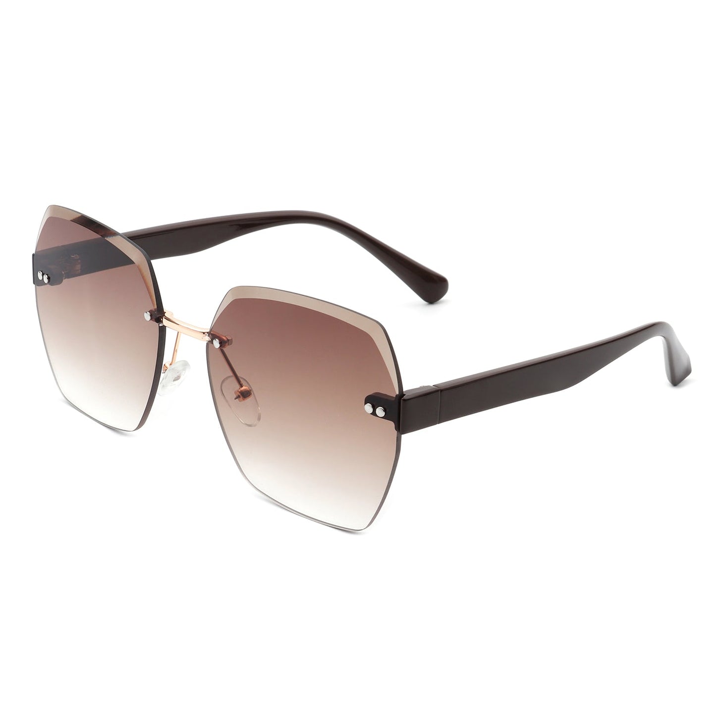 Ezernova - Oversize Square Geometric Rimless Tinted Fashion Sunglasses-5