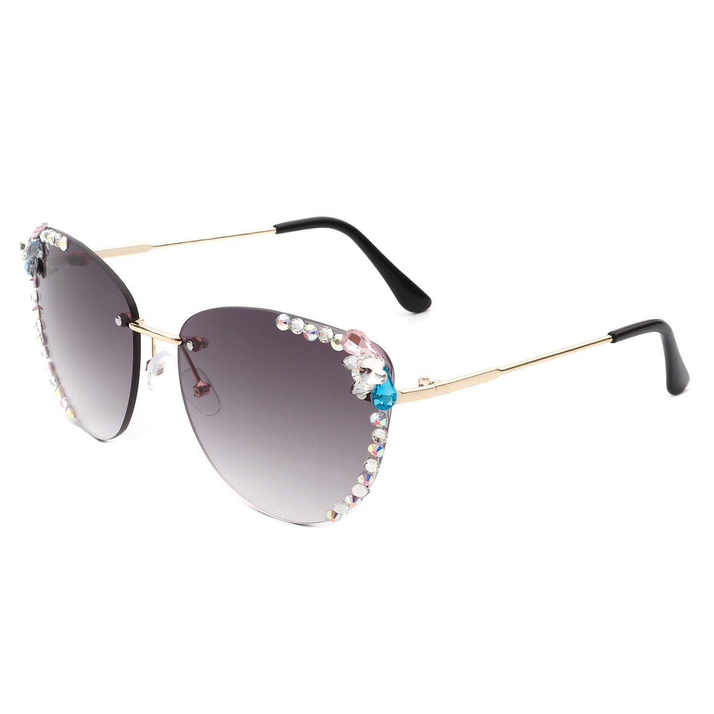 Nightbri - Women Rimless Tinted Chic Rhinestone Fashion Cat Eye Sunglasses-3