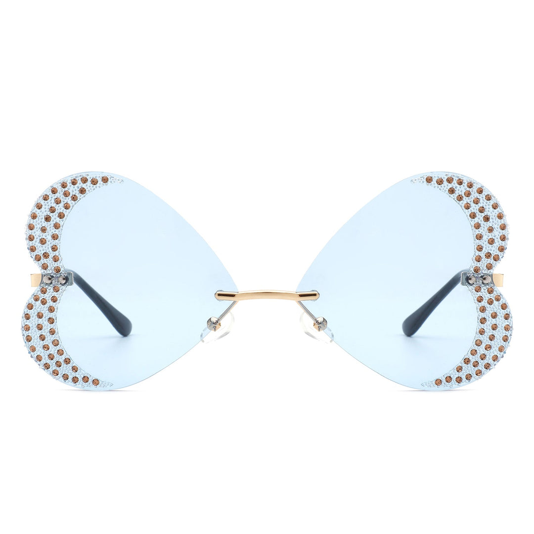 Quixotia - Rimless Butterfly Heart Shape Tinted Fashion Women Sunglasses-6