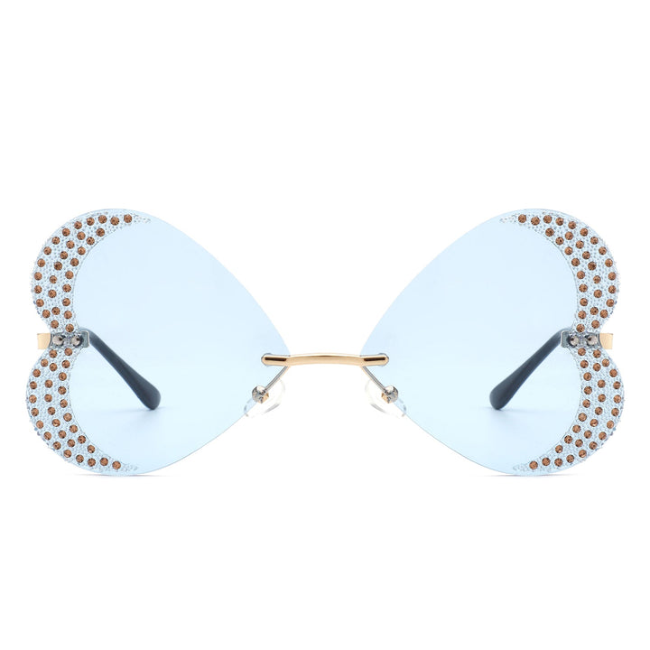 Quixotia - Rimless Butterfly Heart Shape Tinted Fashion Women Sunglasses-6