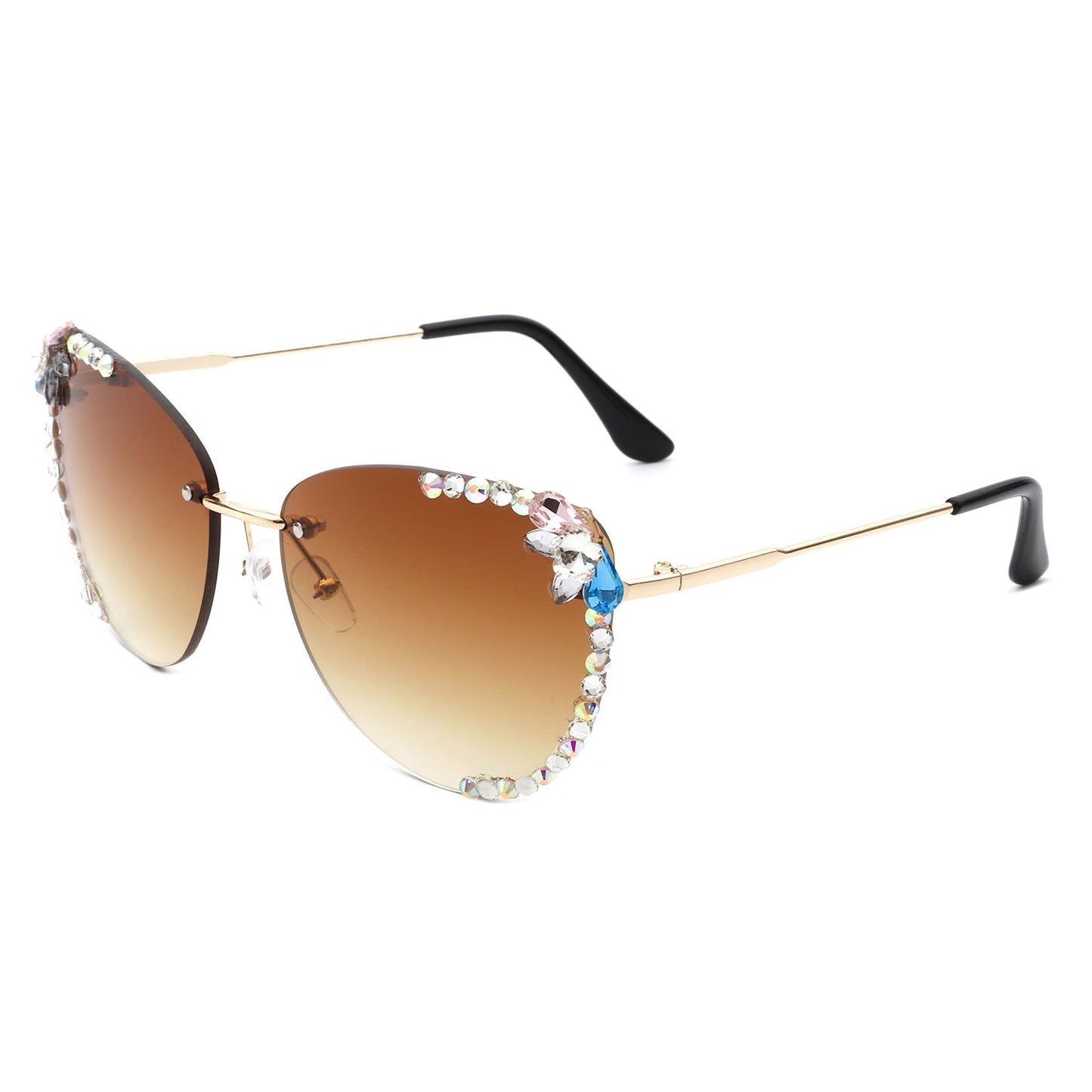 Nightbri - Women Rimless Tinted Chic Rhinestone Fashion Cat Eye Sunglasses-5