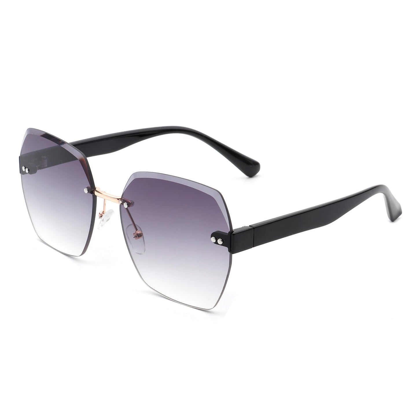 Ezernova - Oversize Square Geometric Rimless Tinted Fashion Sunglasses-7