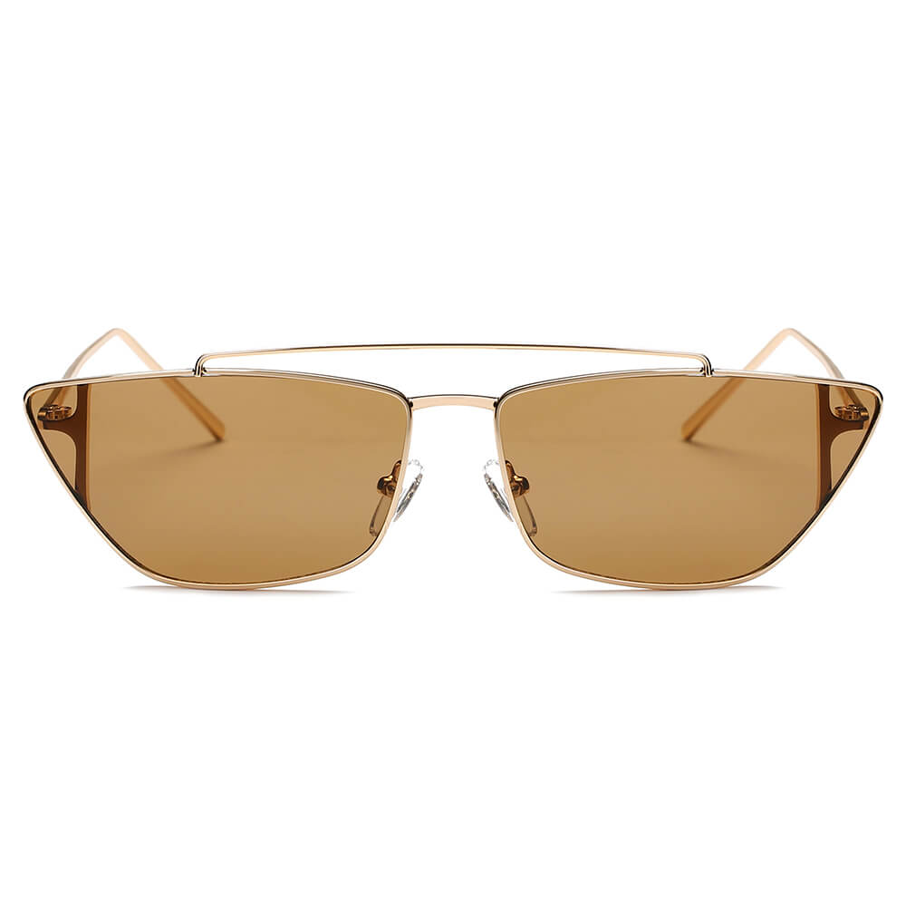 ESTEVAN | Women Metal Retro Flat Lens Rectangular Sunglasses-1