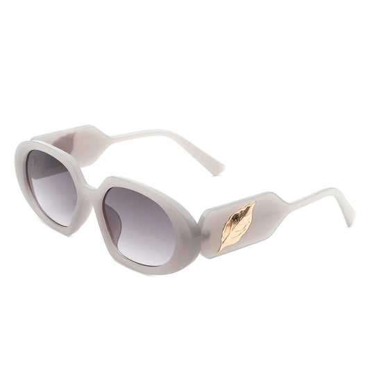 Glittera - Rectangle Retro Oval Chic Round Lens Leaf Design Fashion Sunglasses-0