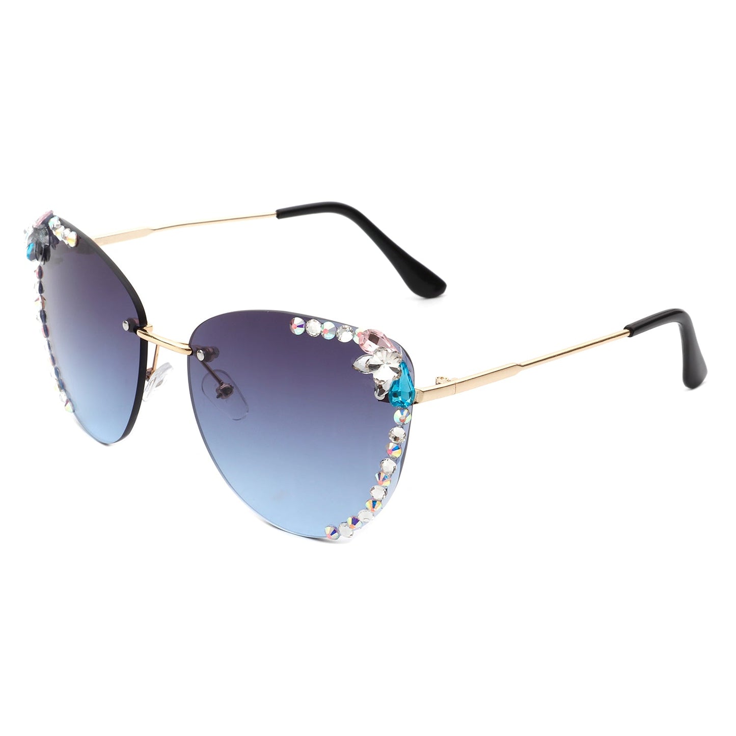 Nightbri - Women Rimless Tinted Chic Rhinestone Fashion Cat Eye Sunglasses-7