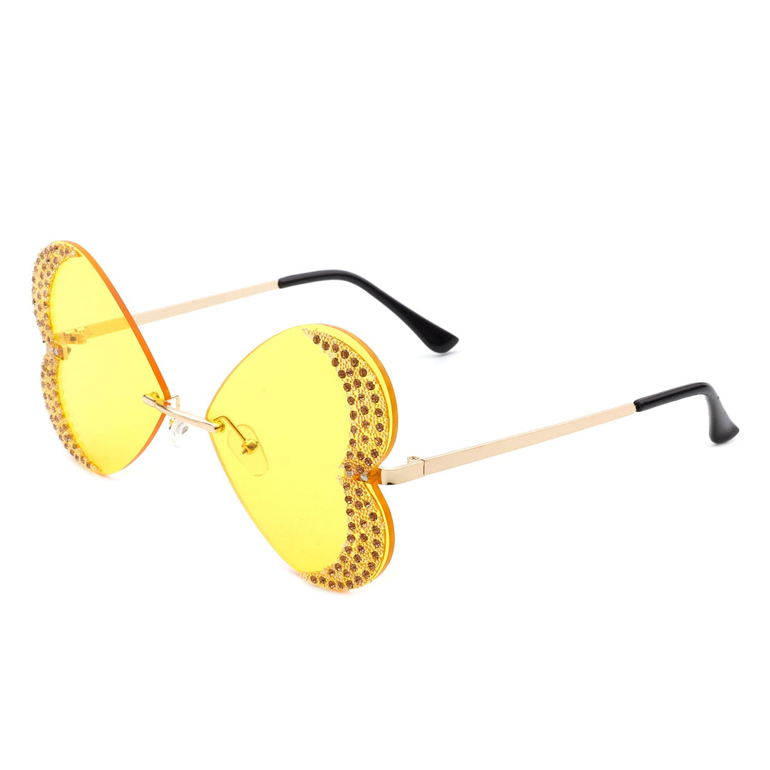 Quixotia - Rimless Butterfly Heart Shape Tinted Fashion Women Sunglasses-9