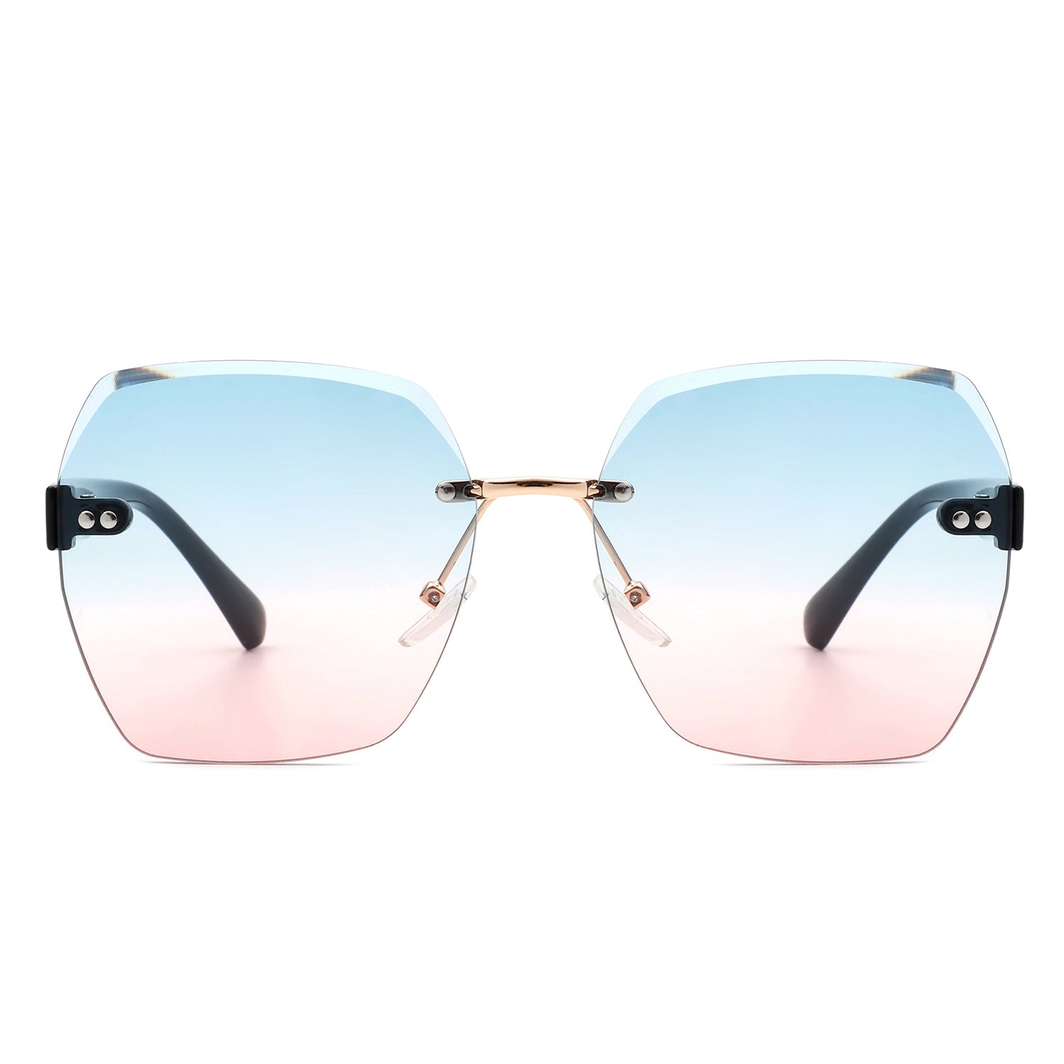 Ezernova - Oversize Square Geometric Rimless Tinted Fashion Sunglasses-1