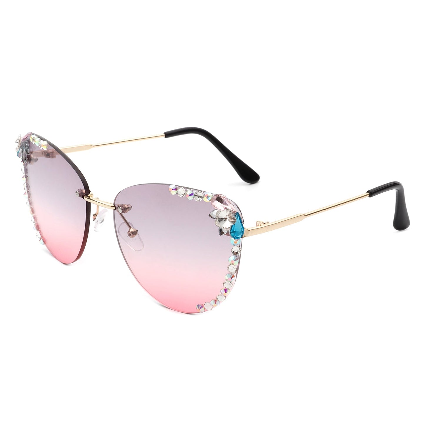 Nightbri - Women Rimless Tinted Chic Rhinestone Fashion Cat Eye Sunglasses-9