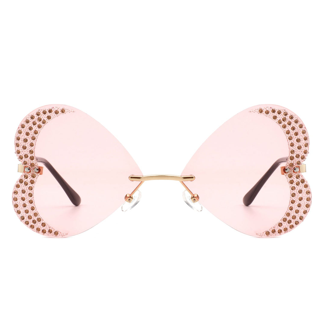 Quixotia - Rimless Butterfly Heart Shape Tinted Fashion Women Sunglasses-10
