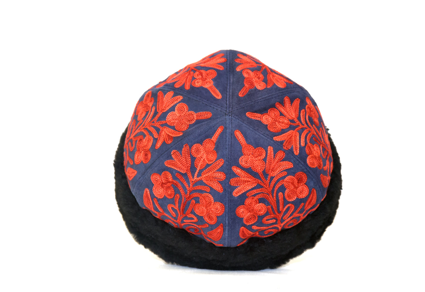 Handcrafted Navy and Red Suede Embroidered Hat-1