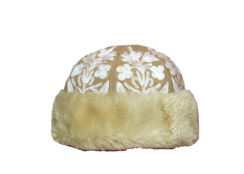 Handcrafted Ivory Suede Embroidered Hat-2