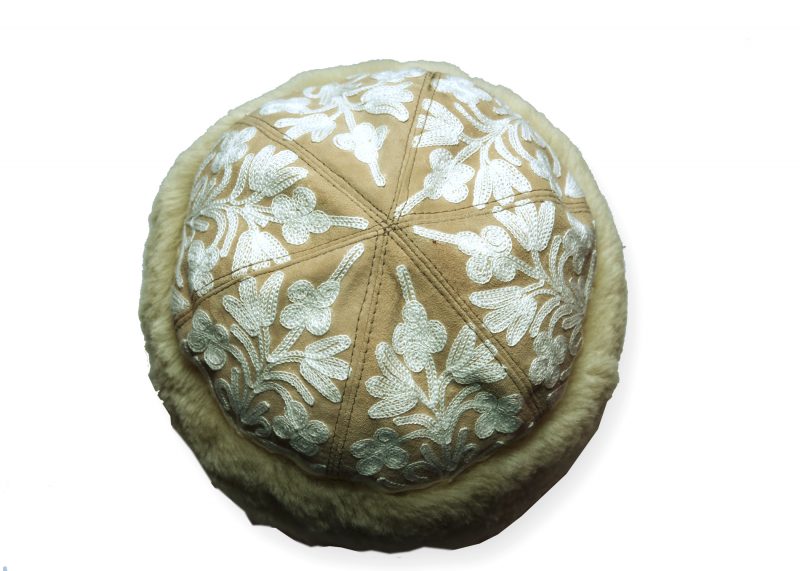 Handcrafted Ivory Suede Embroidered Hat-3
