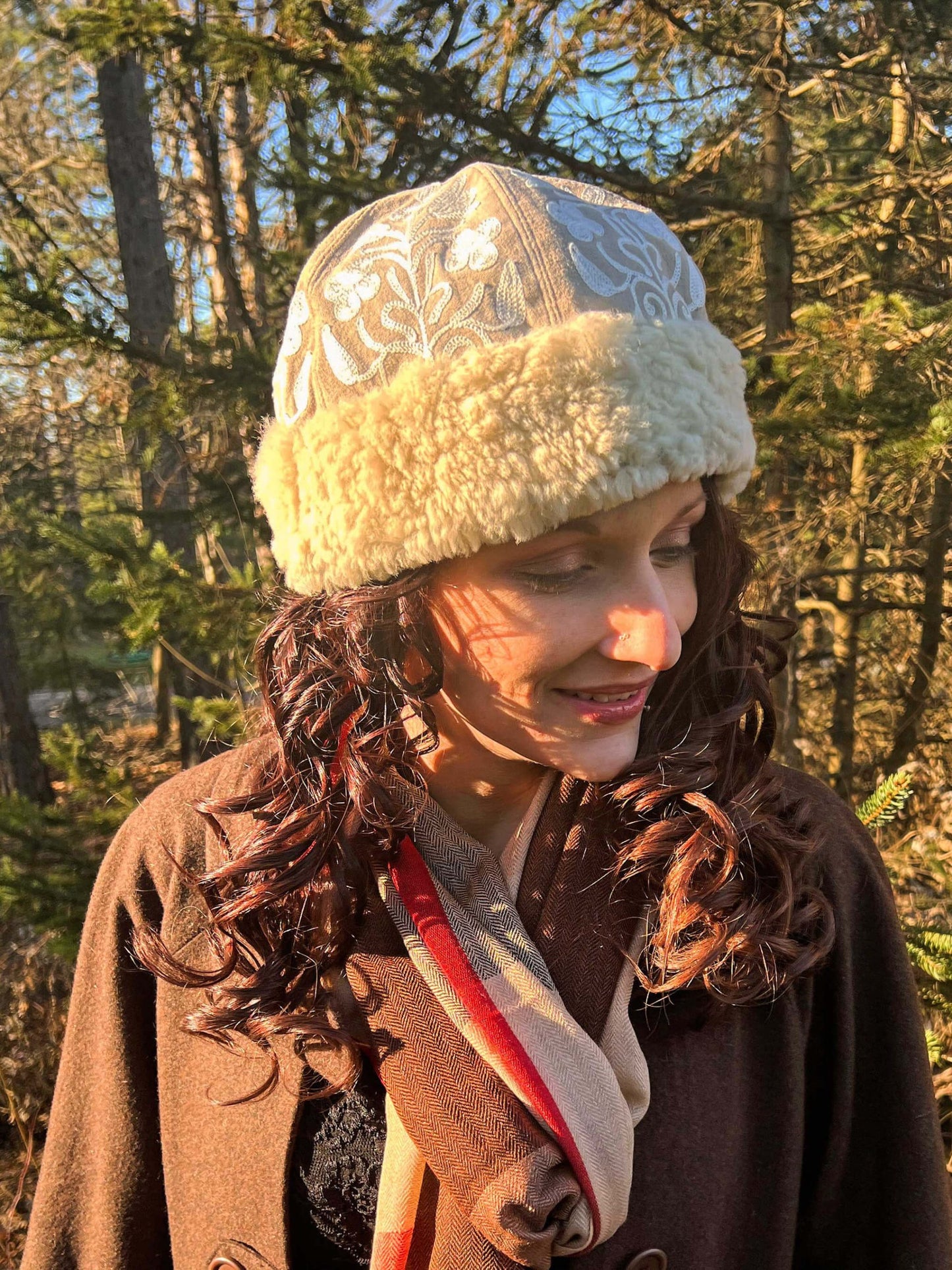 Handcrafted Ivory Suede Embroidered Hat-0